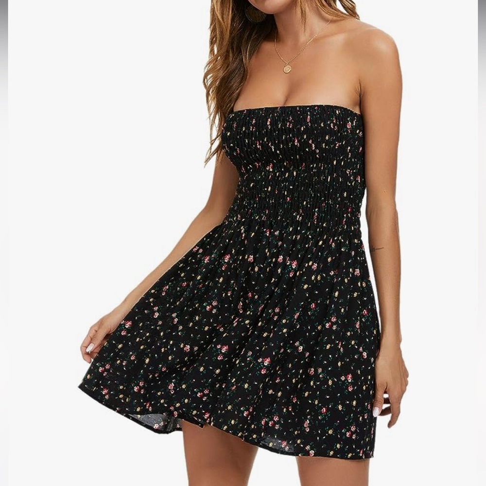Black Floral Tube Top Mini Dress size Small
